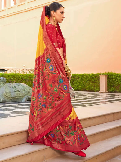 Amazing Yellow Digital Print Silk Haldi Wear Saree With Blouse